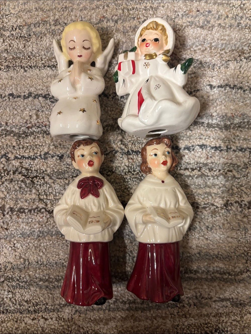 Ceramic Holiday Choir Figurines in White and Red